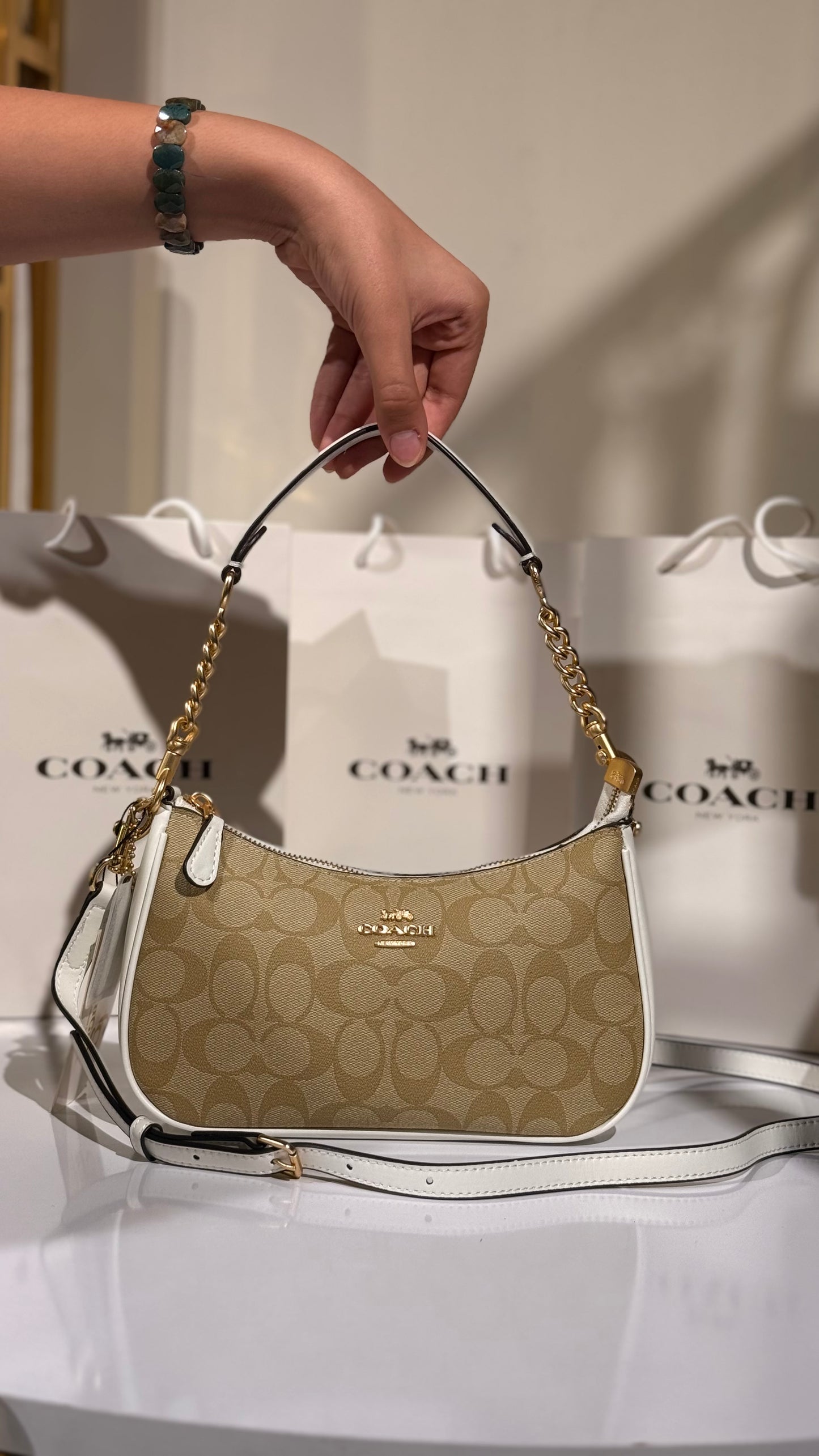COACH Signature Canvas Baguette Shoulder Bag