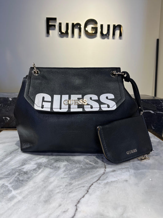 GUESS Black Logo Shoulder Bag with Detachable Pouch