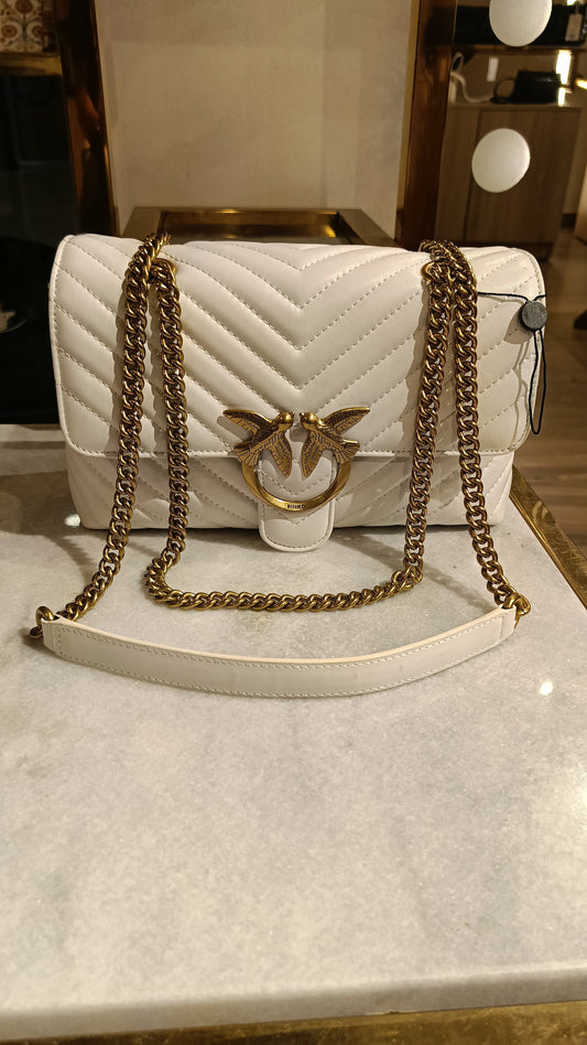 PINKO White Quilted Chevron Mini Bag with Gold Bird Lock