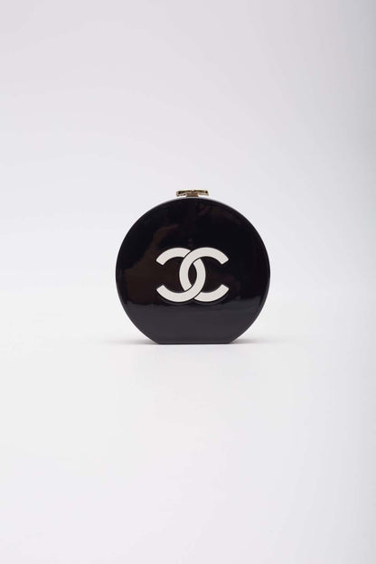 Chanel Resin Plexi Black White CC Camellia Minaudiere Clutch