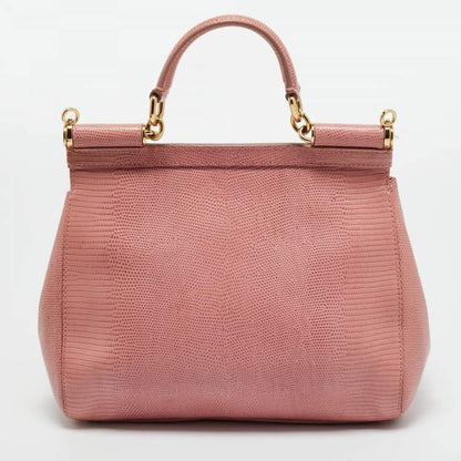 Dolce & Gabbana Pink Lizard Embossed Leather Medium Crystal DG Miss Sicily Top Handle Bag