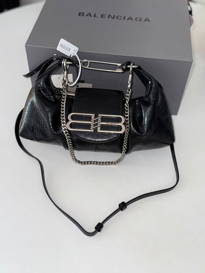 Balenciaga Small Pamela Shoulder Bag featuring crinkled leather and a silver-tone chain