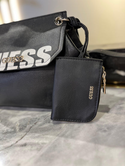GUESS Black Logo Shoulder Bag with Detachable Pouch