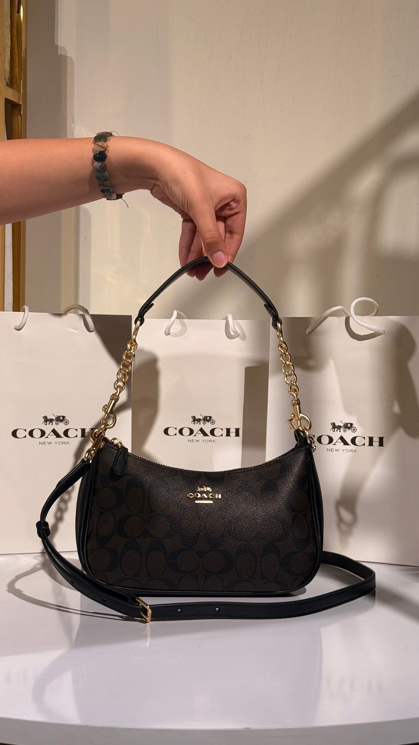 COACH Signature Canvas Baguette Shoulder Bag