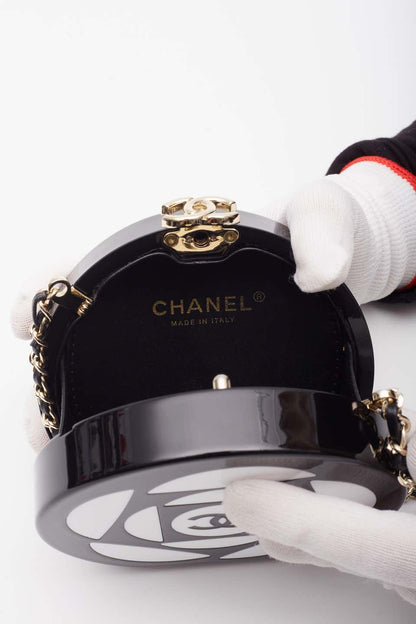 Chanel Resin Plexi Black White CC Camellia Minaudiere Clutch