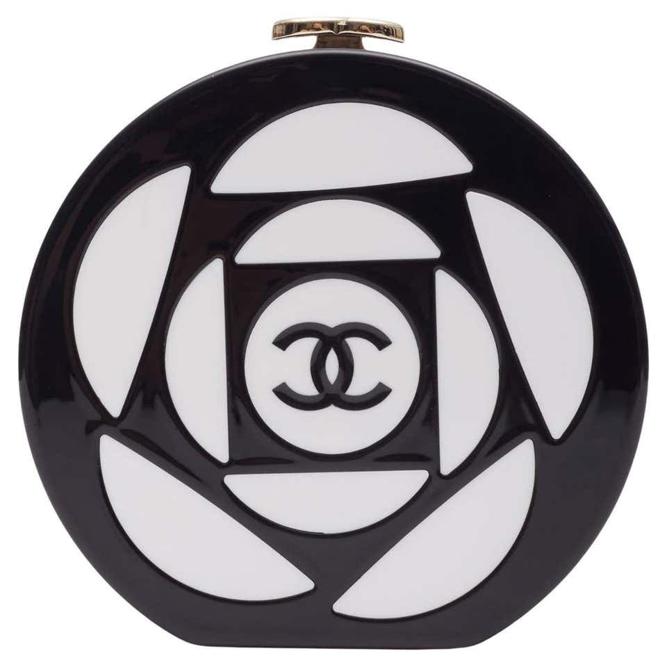 Chanel Resin Plexi Black White CC Camellia Minaudiere Clutch
