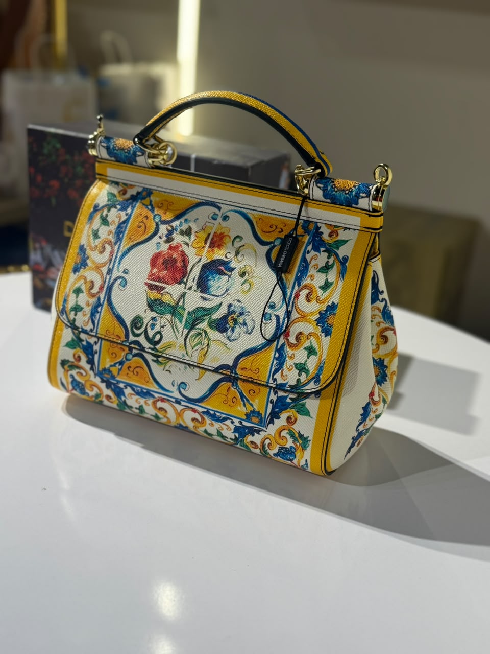 Dolce & Gabbana Multicolor Majolica Print Leather Small Miss Sicily Top Handle Bag