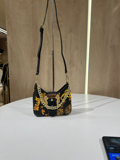VERSACE WOMEN Logo Buckle Baroque Shoulder Bag Black