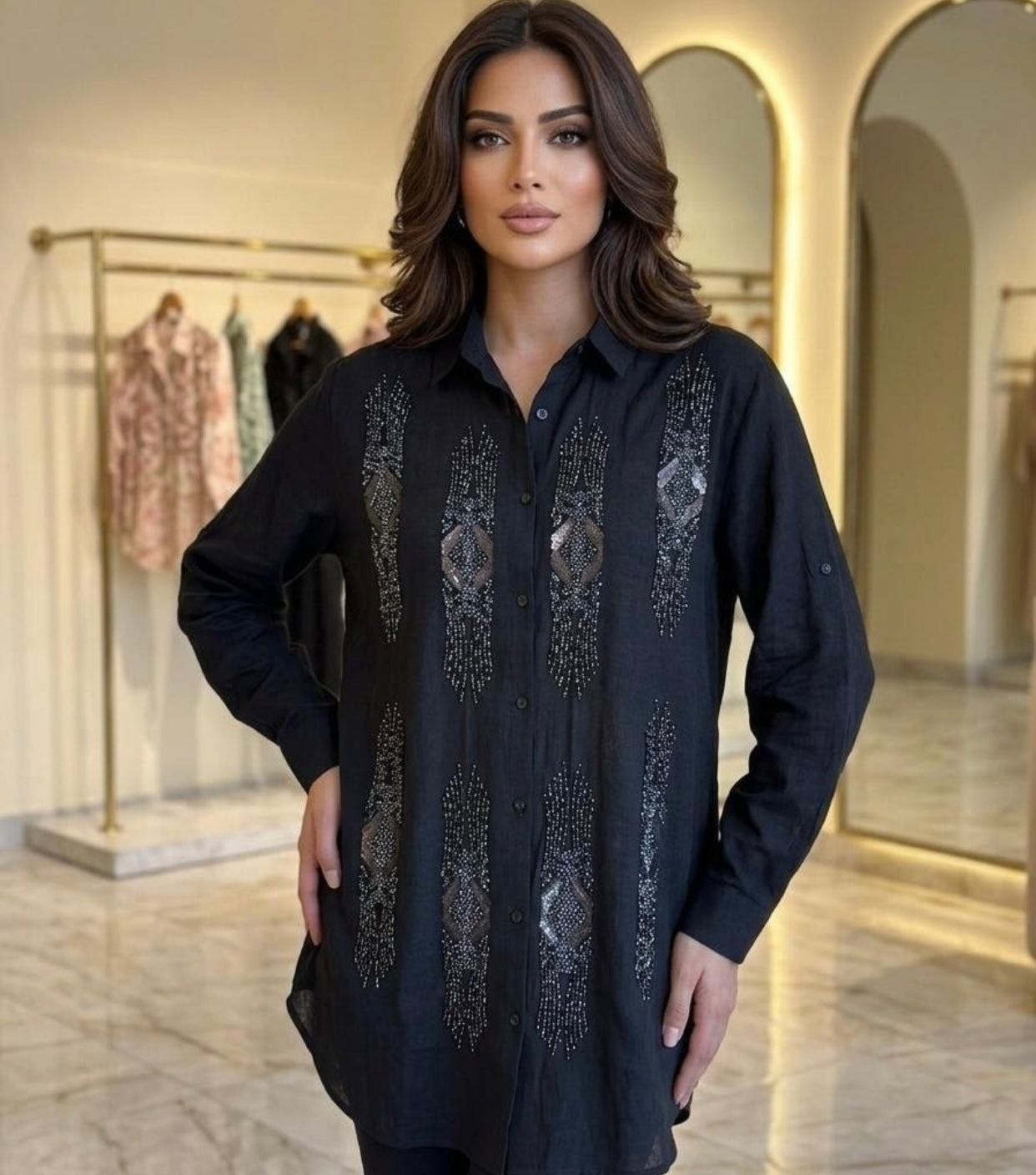 Quartz Geometric Embroidered Linen Shirt