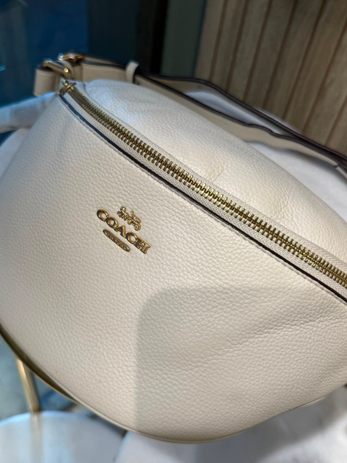 COACH Pebbled Leather Warren Belt Bag Chalk White
