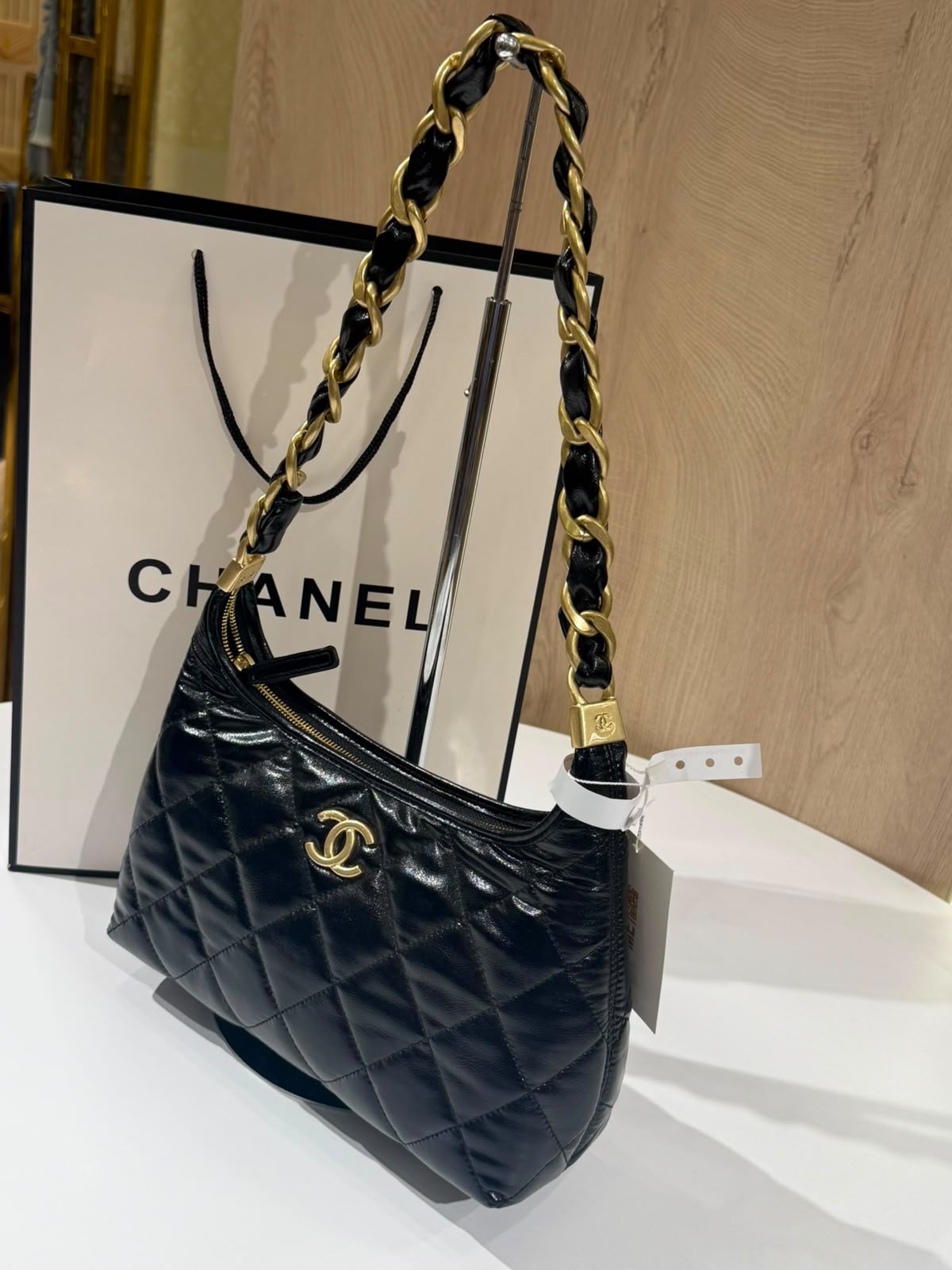 Chanel Leather Chain Shoulder Hobo Bag
