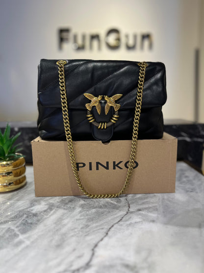 PINKO Black Quilted Mini Bag with Gold Bird Lock