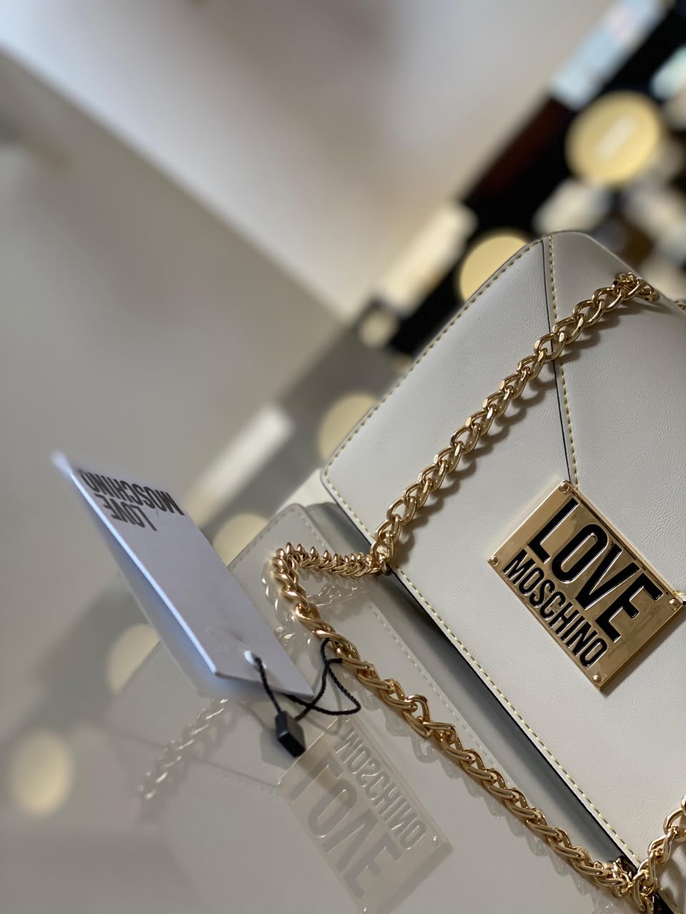 LOVE MOSCHINO White Envelope Chain Shoulder Bag