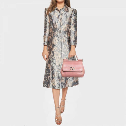 Dolce & Gabbana Pink Lizard Embossed Leather Medium Crystal DG Miss Sicily Top Handle Bag