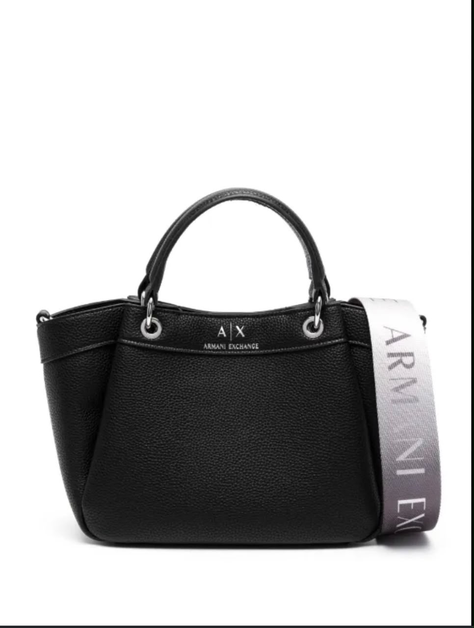 Armani Exchange Black Pebbled Leather Tote with Logo Strap