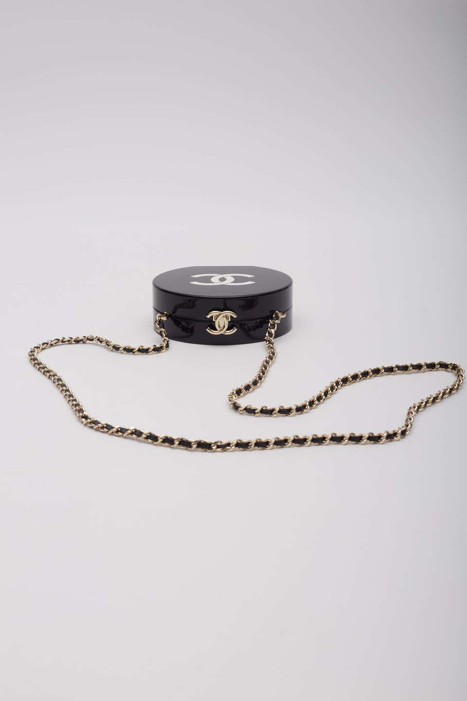 Chanel Resin Plexi Black White CC Camellia Minaudiere Clutch