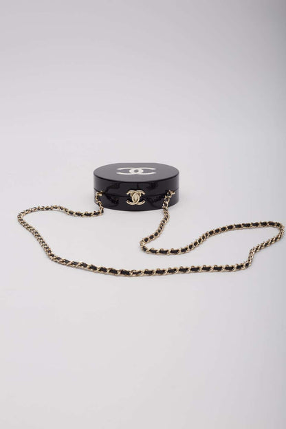Chanel Resin Plexi Black White CC Camellia Minaudiere Clutch