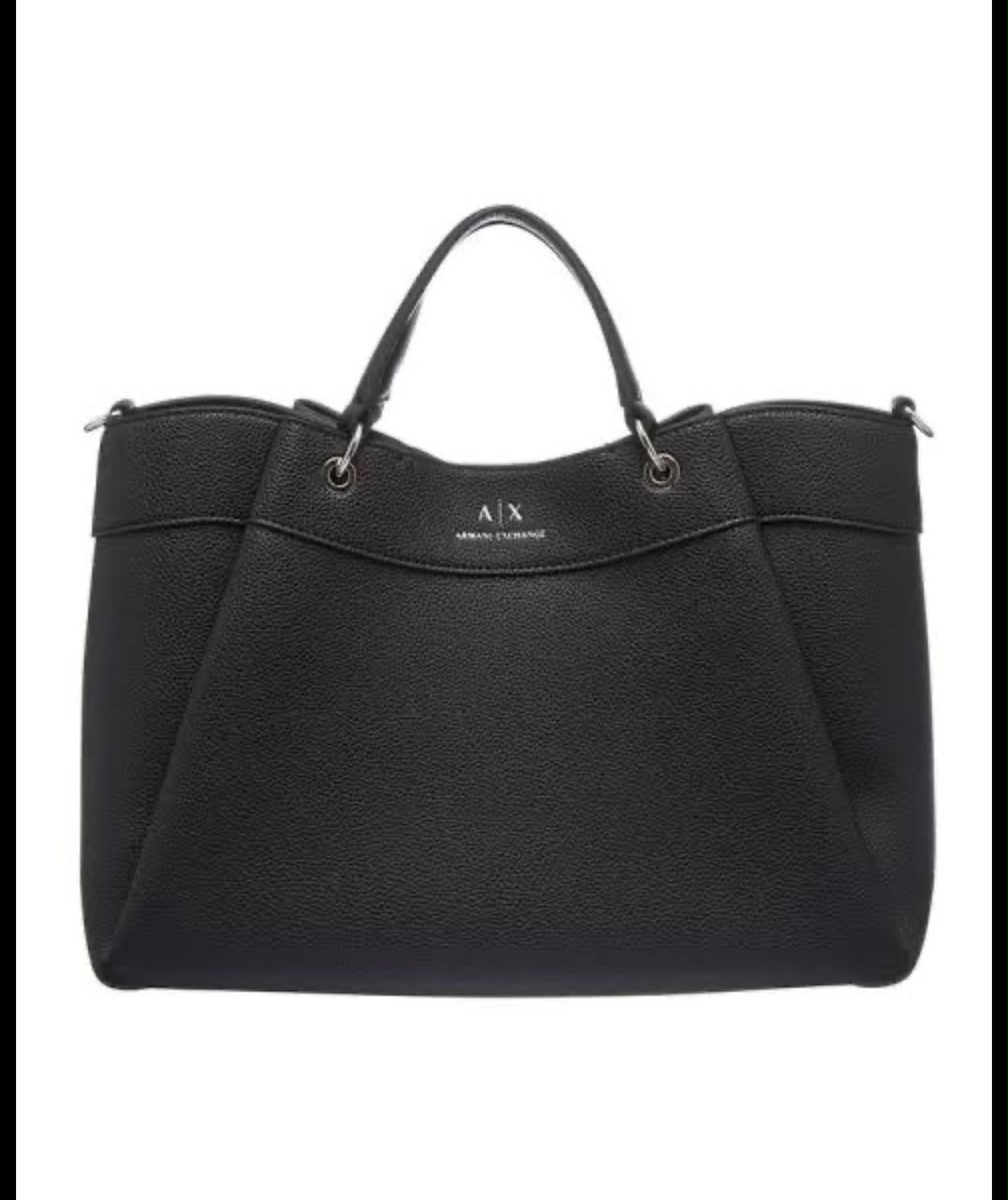 Armani Exchange Black Pebbled Leather Tote with Logo Strap
