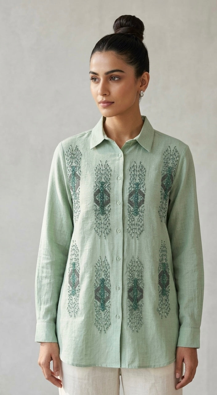 Quartz Geometric Embroidered Linen Shirt