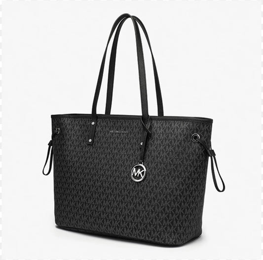 Michael Kors Jet Set Travel large tote bag featuring the signature logo print and silver