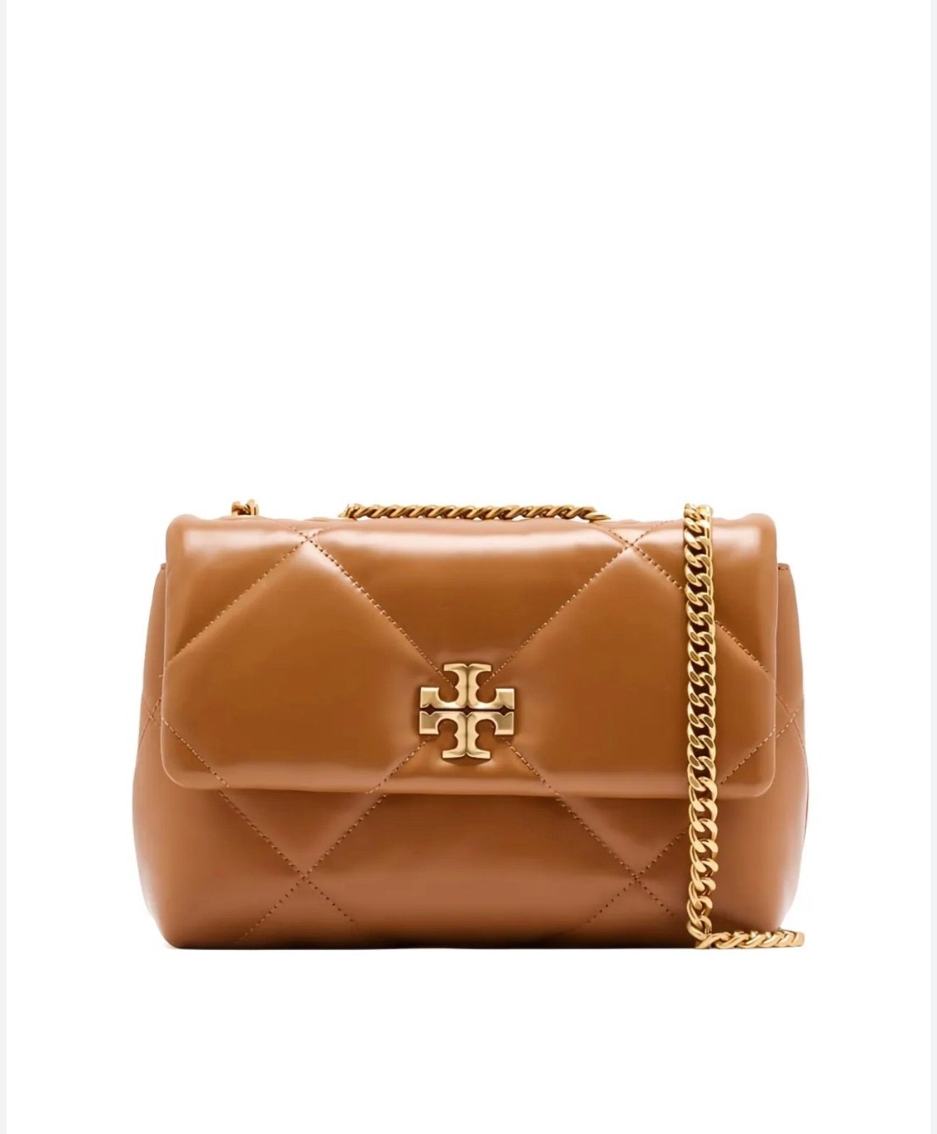 Tory Burch Kira Diamond-Quilted Convertible Shoulder Bag in camel brown nappa leather