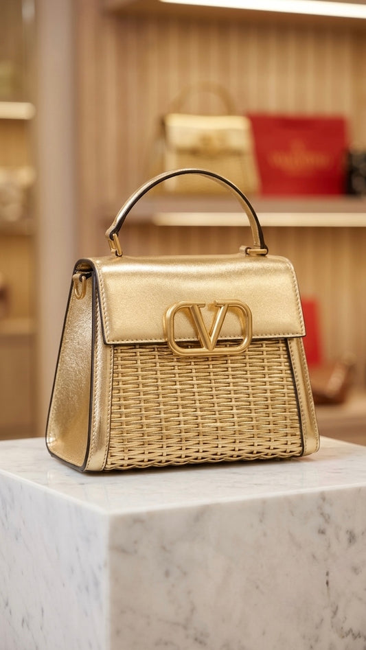 Valentino Garavani VSLING small handbag, featuring a woven raffia body