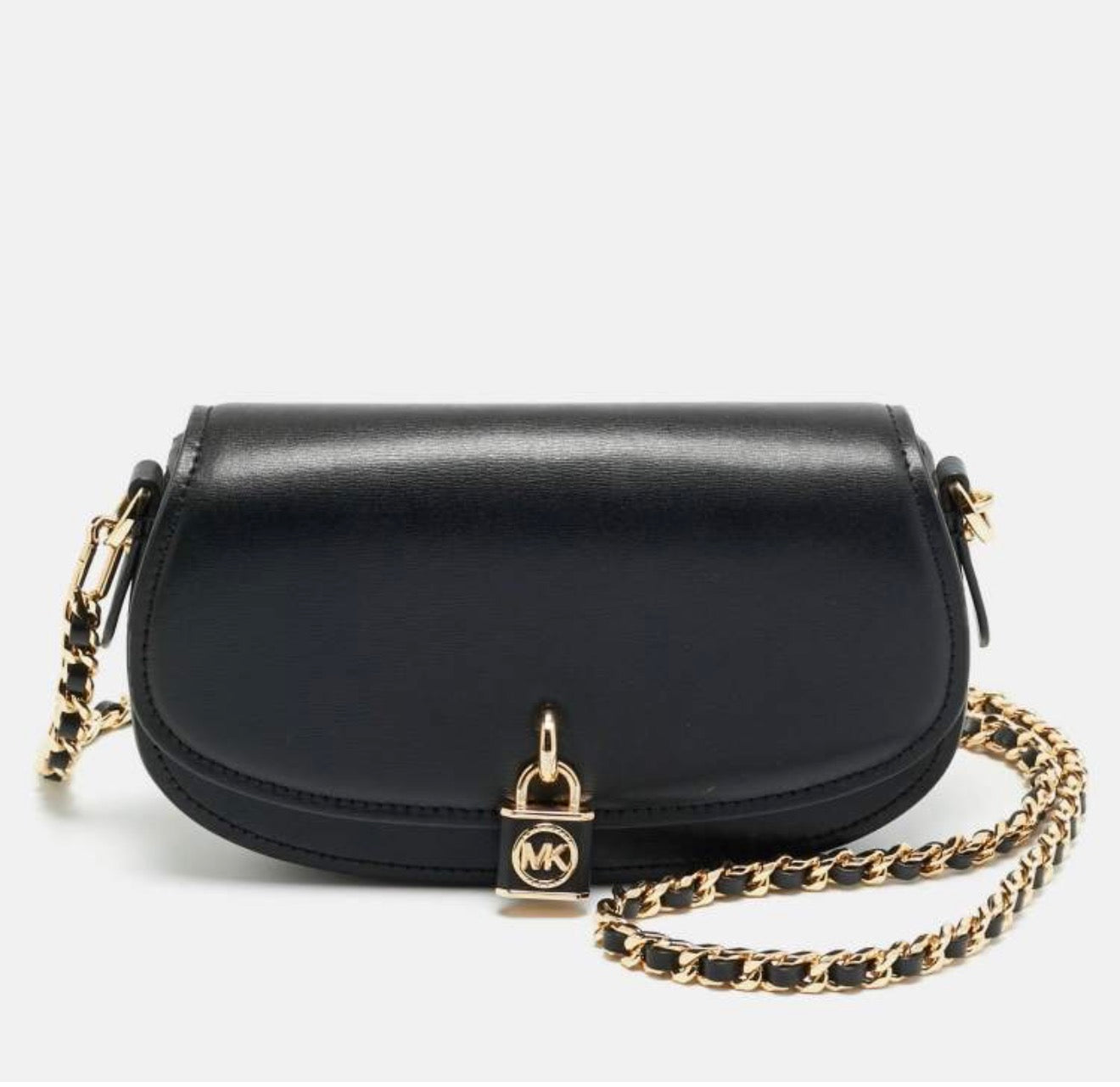 Michael Kors Mila Small Leather Shoulder Bag in black with gold-tone hardware