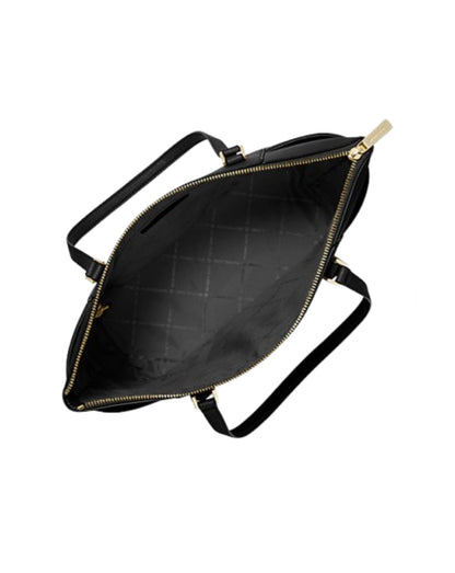Michael Kors Charlotte Large Top Zip Tote in black Saffiano leather with gold-tone hardware