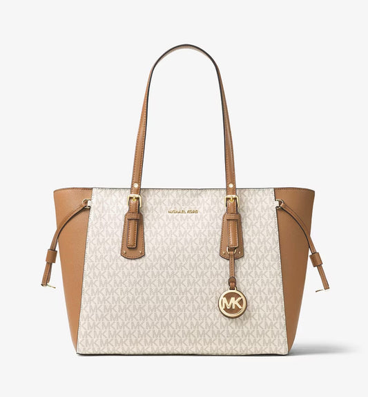 Michael Kors Voyager Medium Logo Tote in a brown and acorn color