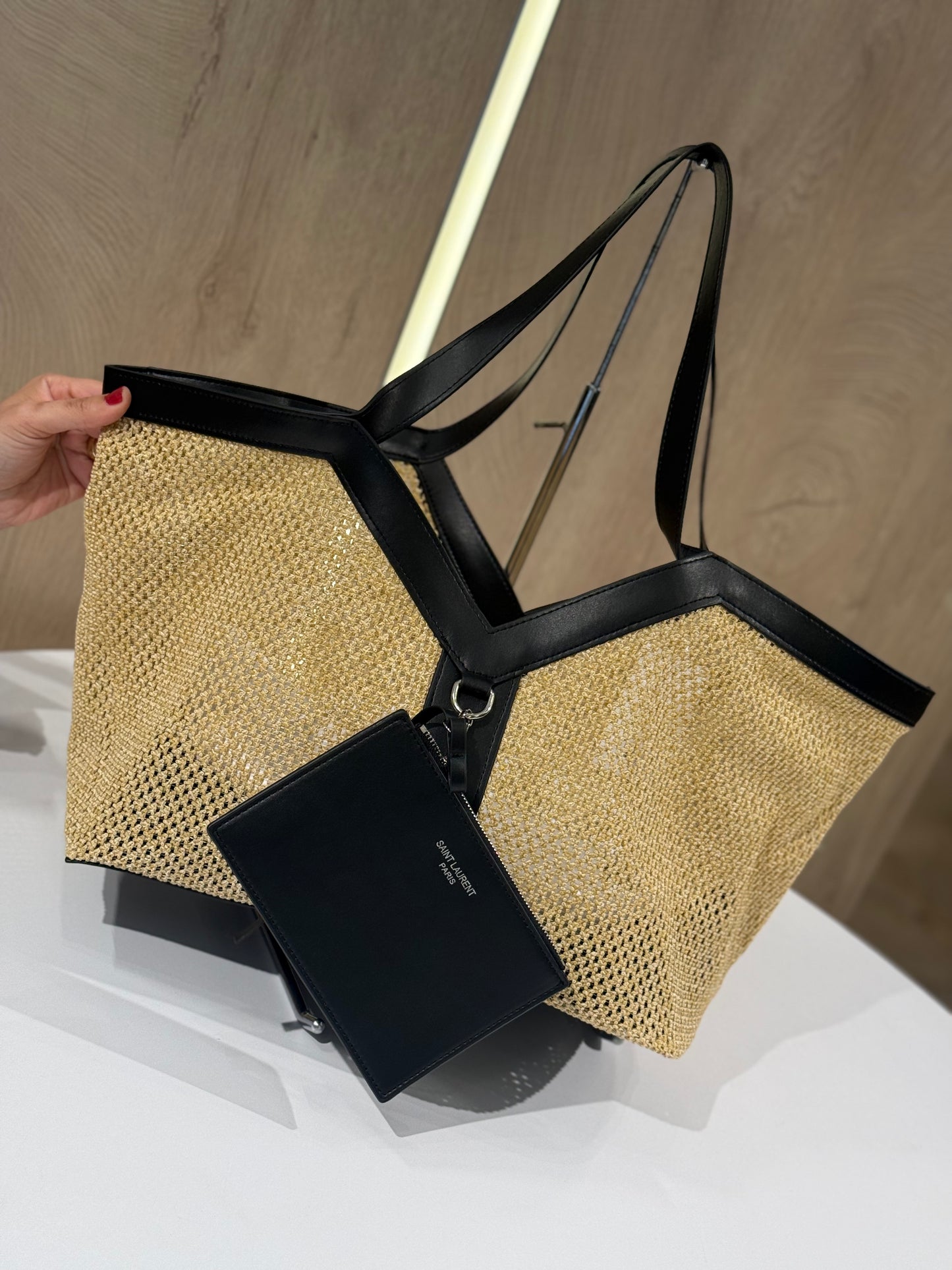 YSL raffia bag y shape