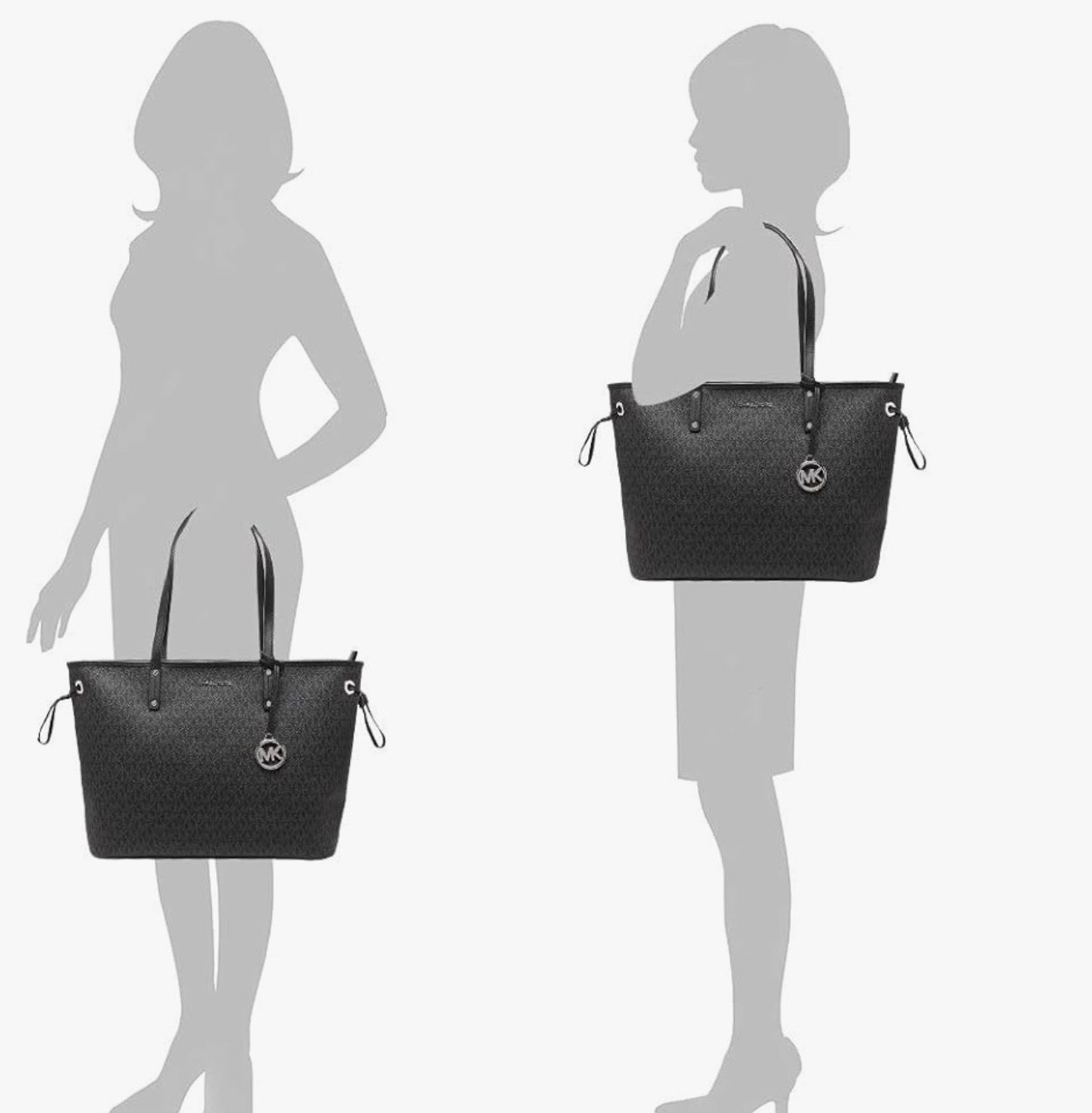 Michael Kors Jet Set Travel large tote bag featuring the signature logo print and silver