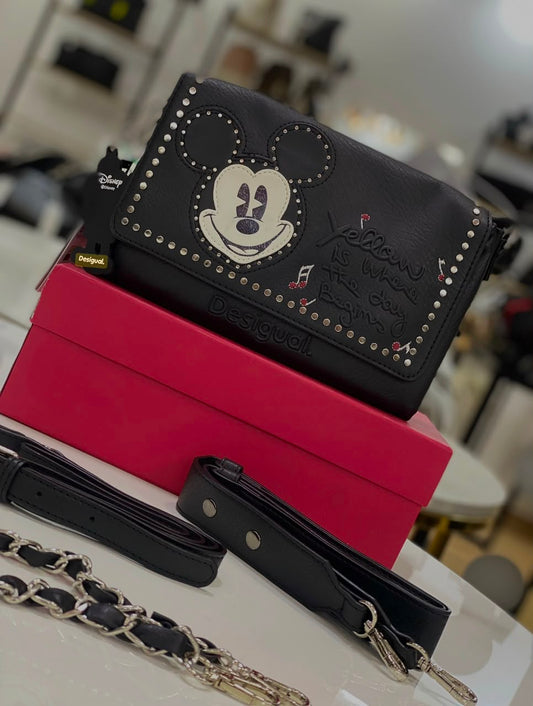 Desigual x Disney Black Mickey Mouse Studded Crossbody