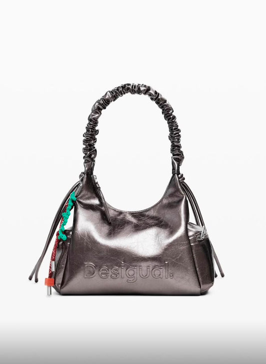 Desigual Metallic Grey Ruched Handle Shoulder Bag