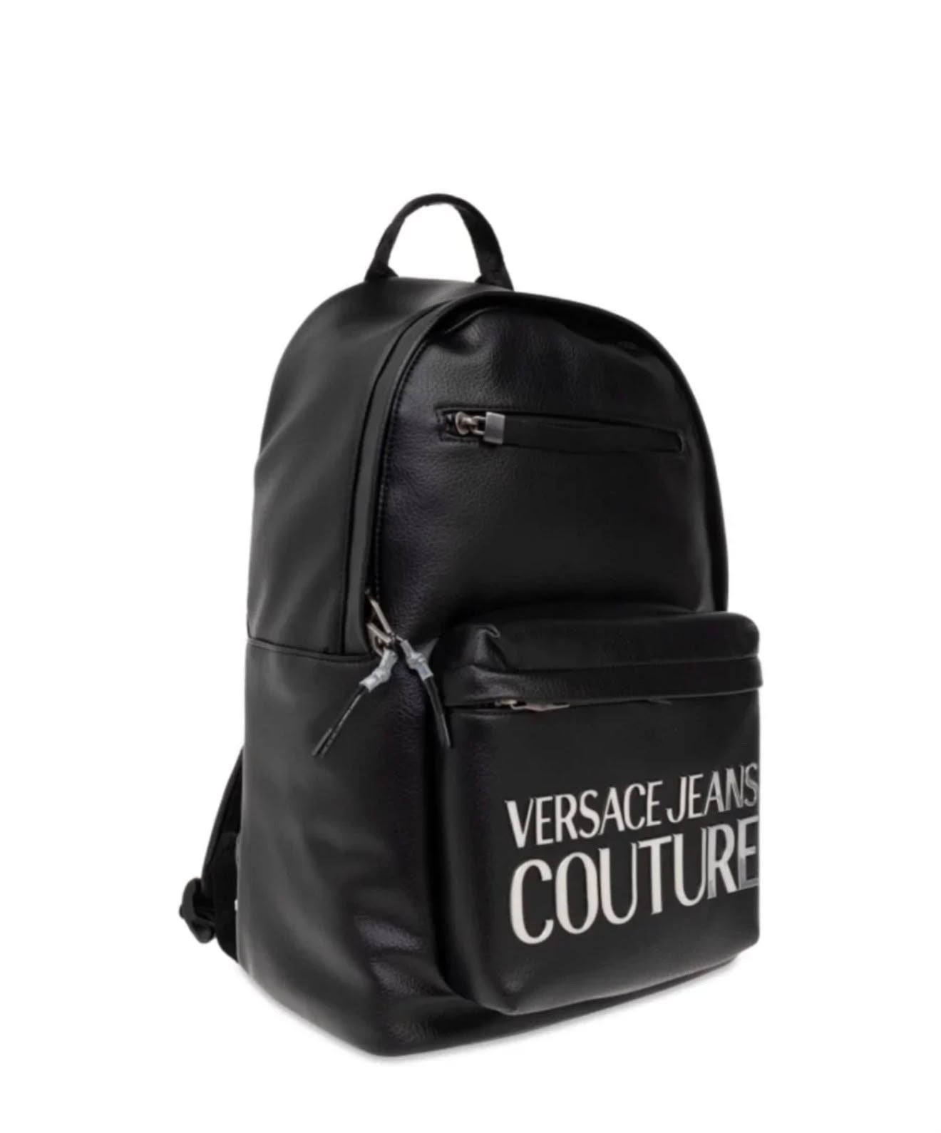 VERSACE JEANS COUTURE Black Logo Leather Backpack