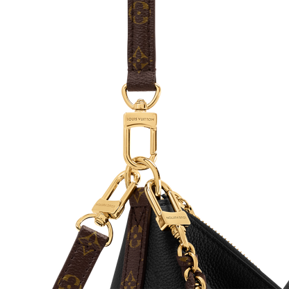 Black Louis Vuitton Multipass handbag is crafted from smooth calfskin leather and adorned with a removable gold-toned braided chain