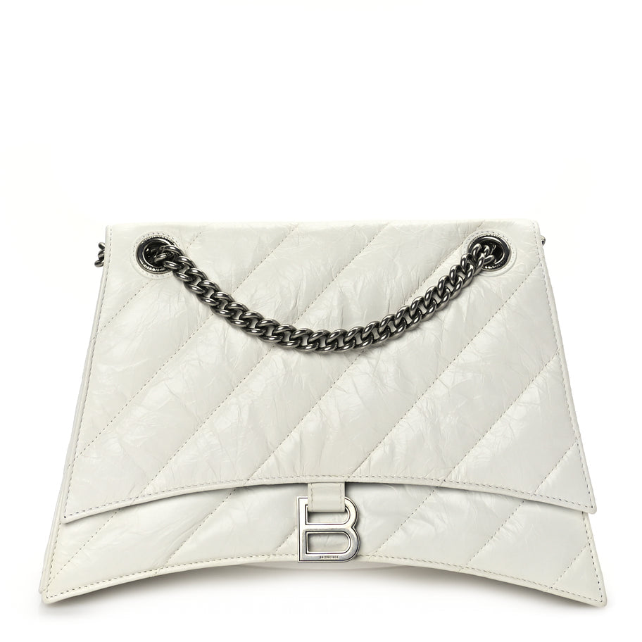 Balenciaga Crushed Calfskin Quilted Medium Crush Chain Bag Optic White