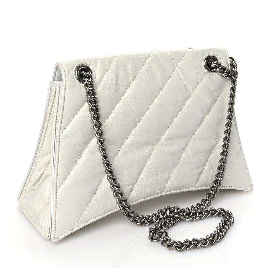 Balenciaga Crushed Calfskin Quilted Medium Crush Chain Bag Optic White
