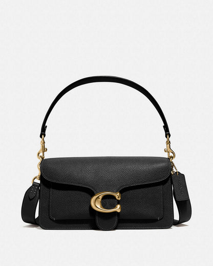 Coach Tabby Shoulder Bag 26 in black polished pebble leather.