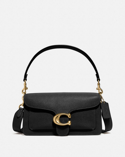 Coach Tabby Shoulder Bag 26 in black polished pebble leather.