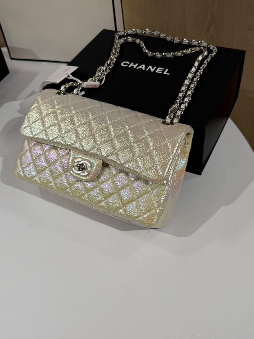 Chanel Classic Flap Bag (Iridescent Pearl/Champagne Finish)