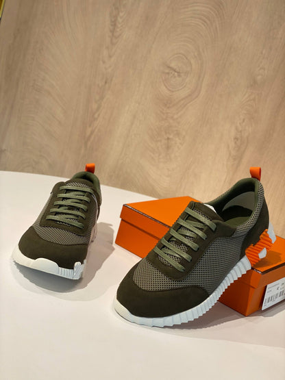 Hermès Bouncing Sneaker – Khaki & Signature Orange