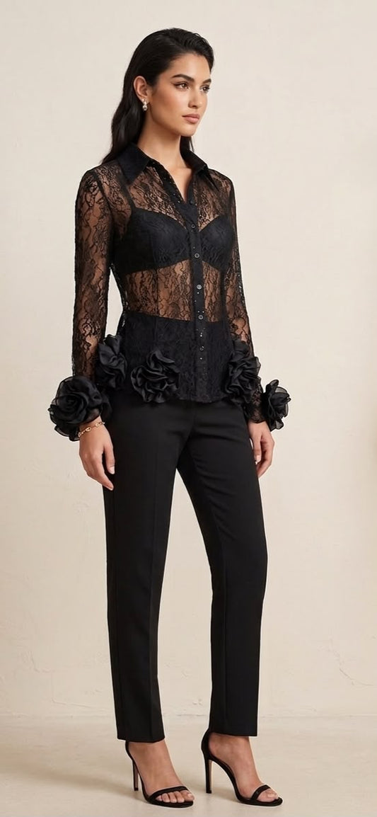 Blouse Lace(Decorated with satin roses)