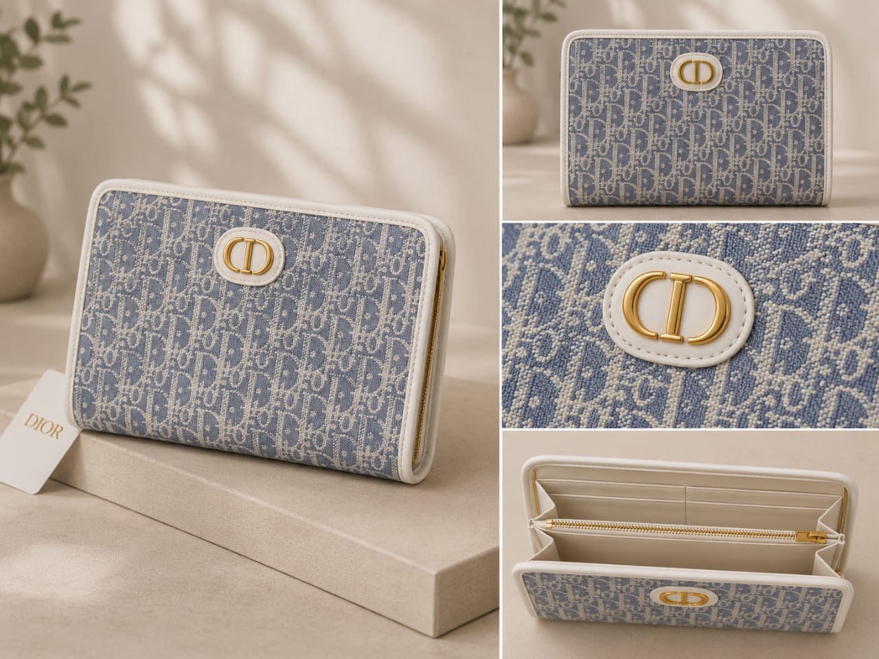 Doir Blue Monogram Zip-Around Continental Wallet