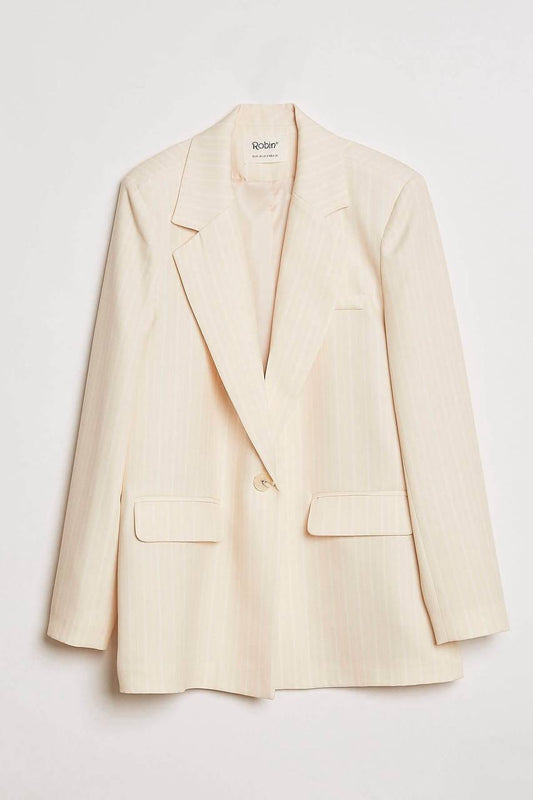 Beige blazer with off-white trim